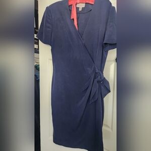 VTG ADRIANNA PAPELL 100% Silk Navy Wrap Dress Sz 10